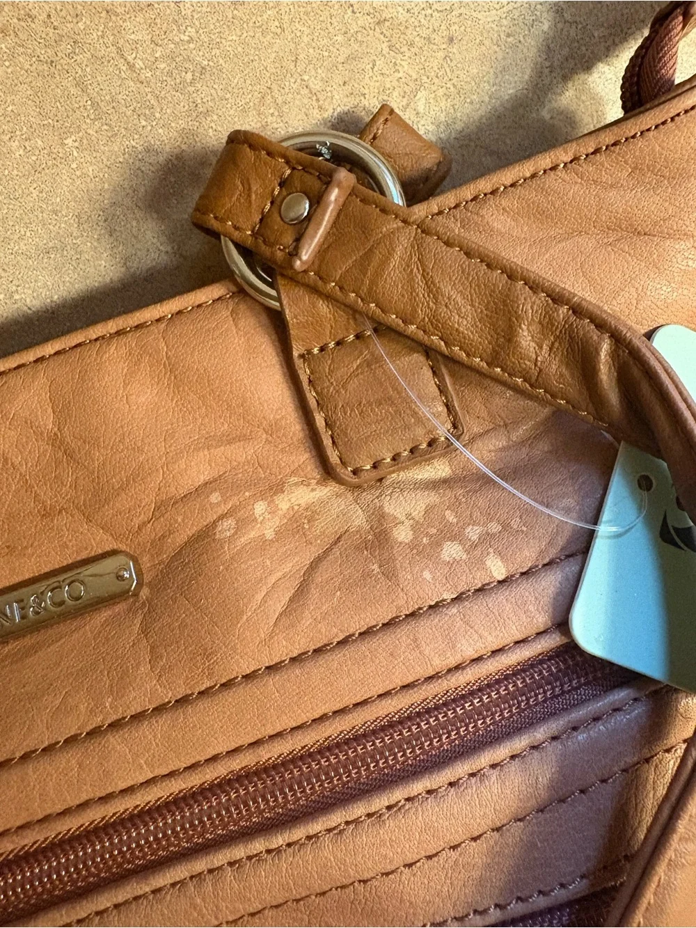 Stone & Co. Tan Shoulder Bag with Double Zip Front Pockets -mild damage